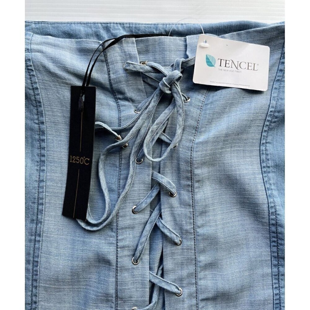 1250C Womens Blue Tencel Side Lace-Up Contrast Skirt Size M - Picture 4 of 10
